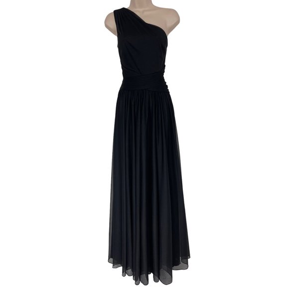 BLACK MESH ONE SHOULDER LONG GOWN Maxi Dress Wedding Evening Holiday Size 14 - Picture 1 of 5